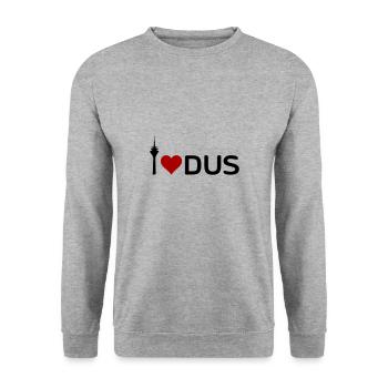I love DUS - Ich liebe Düsseldorf - Unisex Pullover - Weißgrau meliert - Vorne - Alina (178cm) & Michal (187cm)