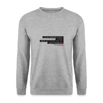 JA ich rieche nach Pferd! Nein ich finde das.... - Unisex Pullover - Weißgrau meliert - Vorne - Alina (178cm) & Michal (187cm)