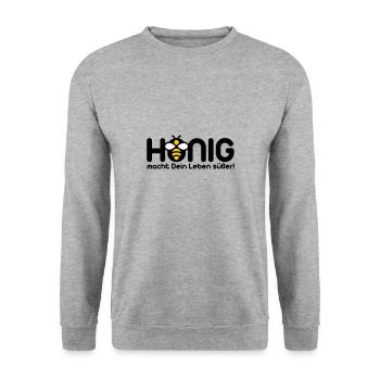 Honig macht Dein Leben süßer - Unisex Pullover - Weißgrau meliert - Vorne - Alina (178cm) & Michal (187cm)