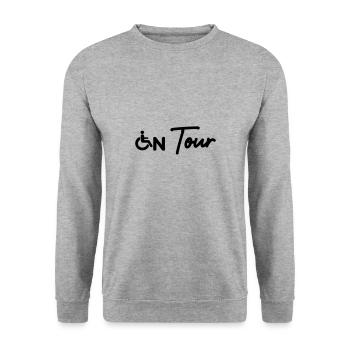 On Tour Rollstuhl Behindert - Unisex Pullover - Weißgrau meliert - Vorne - Alina (178cm) & Michal (187cm)