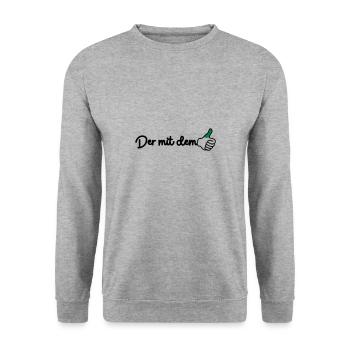 Der mit dem grünen Daumen - Unisex Pullover - Weißgrau meliert - Vorne - Alina (178cm) & Michal (187cm)