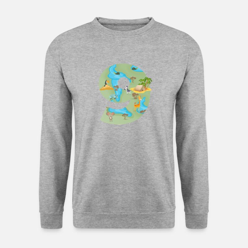 Junge Neun Geburtstag Tiere Afrika Geschenk - Unisex Pullover - Weißgrau meliert