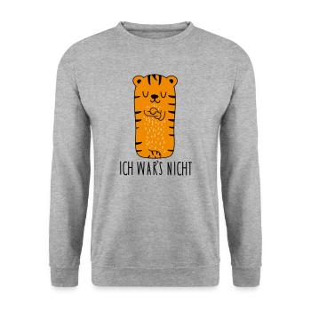 Ich wars nicht -Tiger - Unisex Pullover - Weißgrau meliert - Vorne - Alina (178cm) & Michal (187cm)