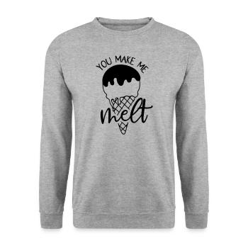 COOL EIS SOMMER KALT EISDIELE EISTÜTE LECKER MOTIV - Unisex Pullover - Weißgrau meliert - Vorne - Alina (178cm) & Michal (187cm)