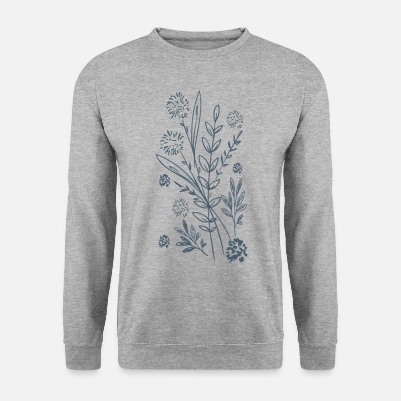 Blaues Blumendesign - Unisex Pullover - Weißgrau meliert