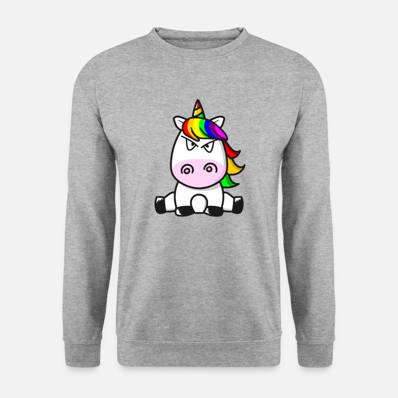 Ich hasse Menschen Süßes Einhorn Böser Blick - Unisex Pullover - Weißgrau meliert