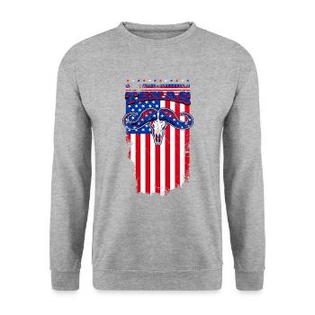Ein Schöne Texas Longhorns mit US Flaggen Design - Unisex Pullover - Weißgrau meliert - Vorne - Alina (178cm) & Michal (187cm)