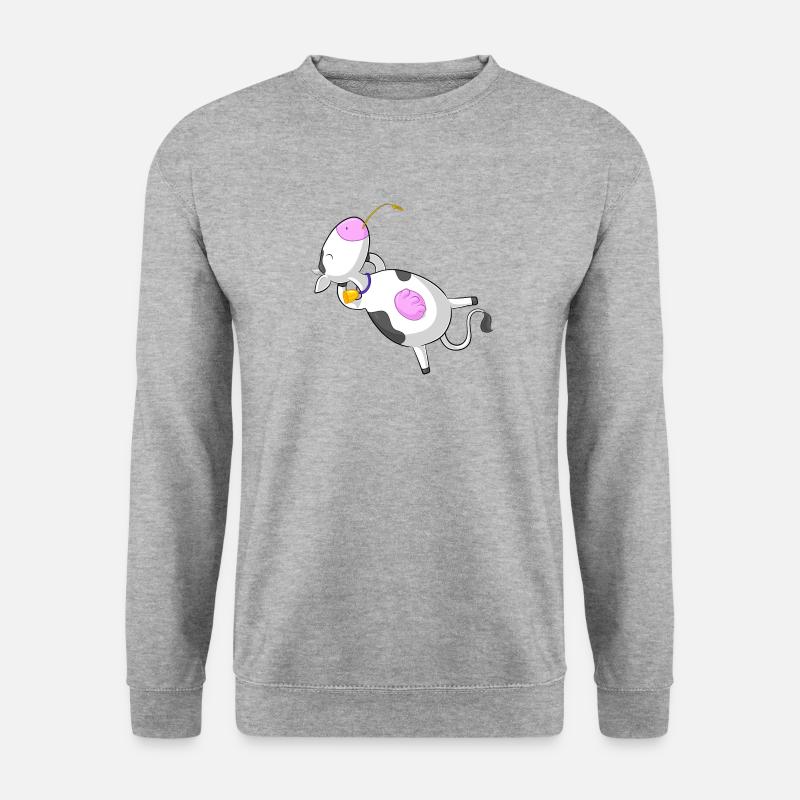 Entspannte Comic Kuh - Unisex Pullover - Weißgrau meliert