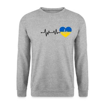 Heartbeat Ukraine - Unisex Pullover - Weißgrau meliert - Vorne - Alina (178cm) & Michal (187cm)