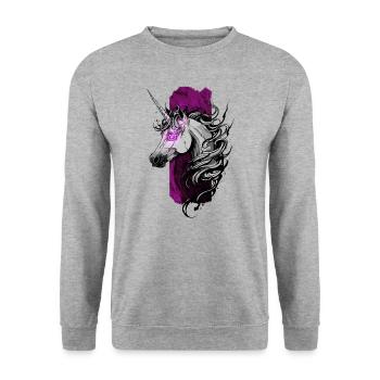 Enchanted Radiance : Licorne avec éclat rose - Sweat-shirt Unisexe - gris chiné - Devant - Alina (178cm) & Michal (187cm)