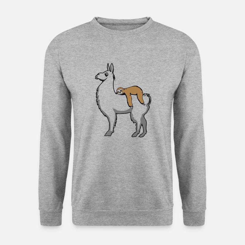 Lama und Faultier - Unisex Pullover - Weißgrau meliert