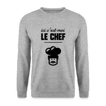 Ici c’est moi le chef - Sweat-shirt Unisexe - gris chiné - Devant - Alina (178cm) & Michal (187cm)