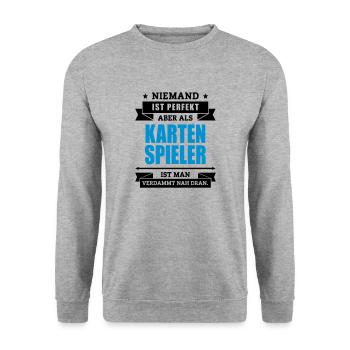 Funshirt Kartenspieler - Unisex Pullover - Weißgrau meliert - Vorne - Alina (178cm) & Michal (187cm)
