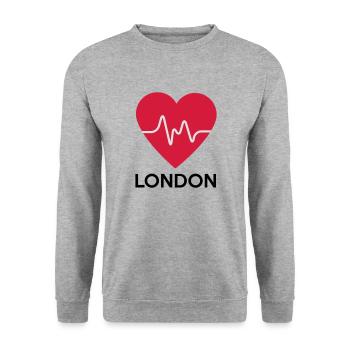 Herz London - Unisex Pullover - Weißgrau meliert - Vorne - Alina (178cm) & Michal (187cm)