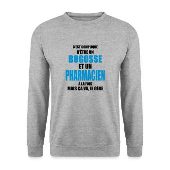 compliqué d'être un bogosse et un pharmacien - Sweat-shirt Unisexe - gris chiné - Devant - Alina (178cm) & Michal (187cm)