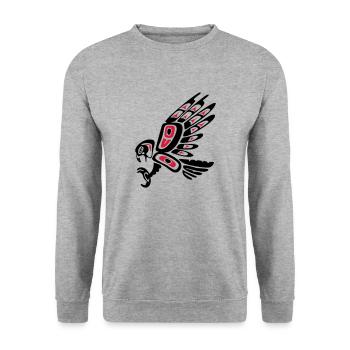 Indianer, Falke, Symbol, Tattoo Style, 23 Farben - Unisex Pullover - Weißgrau meliert - Vorne - Alina (178cm) & Michal (187cm)
