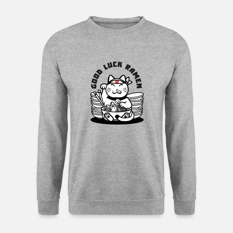 Viel Glück Ramen - maneki neko - Unisex Pullover - Weißgrau meliert