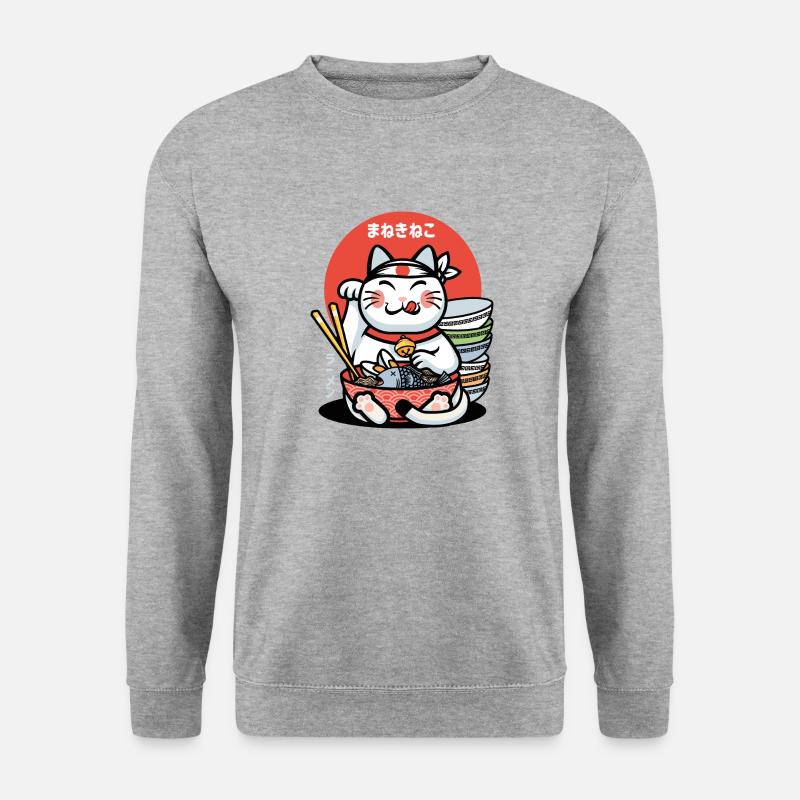Maneki-Neko-Glücks-Ramen - Unisex Pullover - Weißgrau meliert