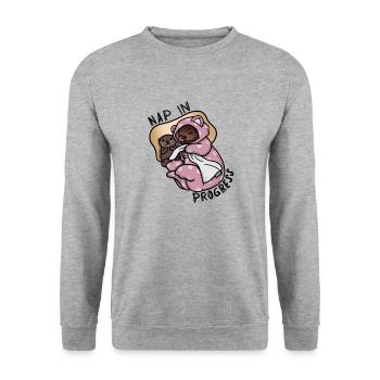 Tazz spricht | Nickerchen in Bearbeitung - Unisex Pullover - Weißgrau meliert - Vorne - Alina (178cm) & Michal (187cm)