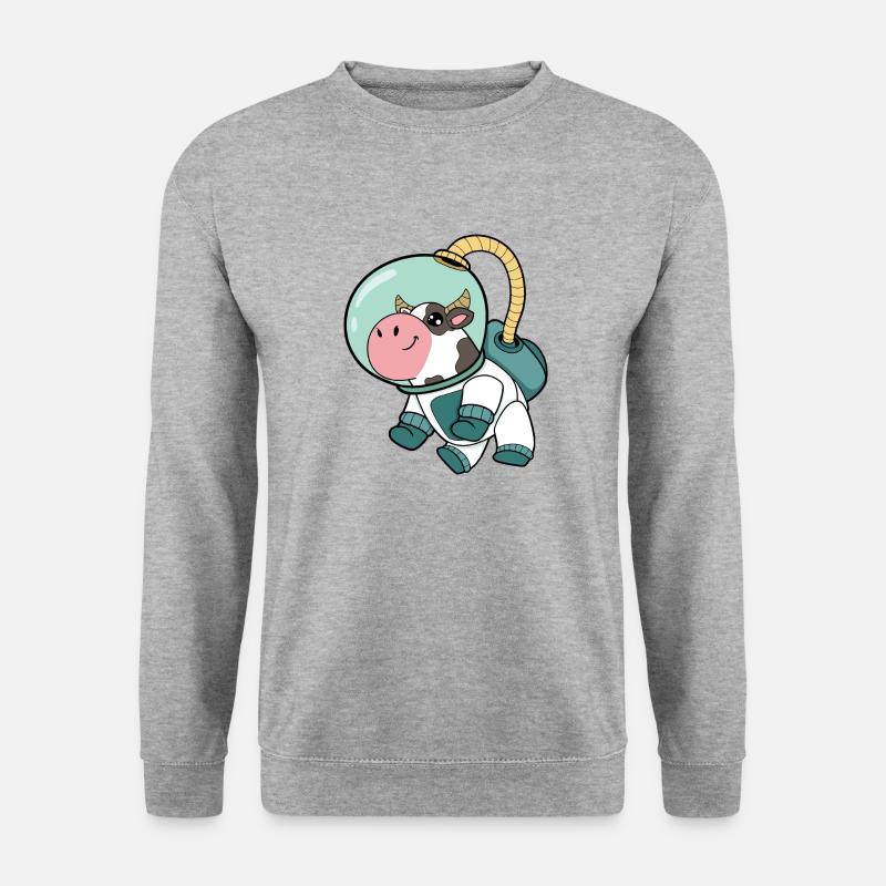 Kuh Astronaut - Unisex Pullover - Weißgrau meliert