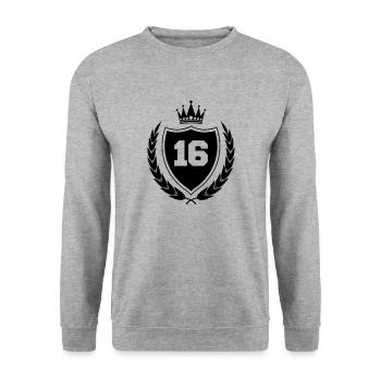 wappen 16 - Unisex Pullover - Weißgrau meliert - Vorne - Alina (178cm) & Michal (187cm)
