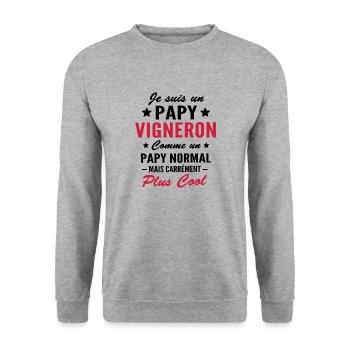 cadeau humour papy vigneron - papy viticulteur - Sweat-shirt Unisexe - gris chiné - Devant - Alina (178cm) & Michal (187cm)