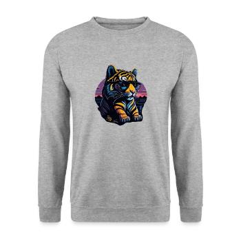 BABY TIGER MIT SONNENBRILLE DESIGN - Unisex Pullover - Weißgrau meliert - Vorne - Alina (178cm) & Michal (187cm)