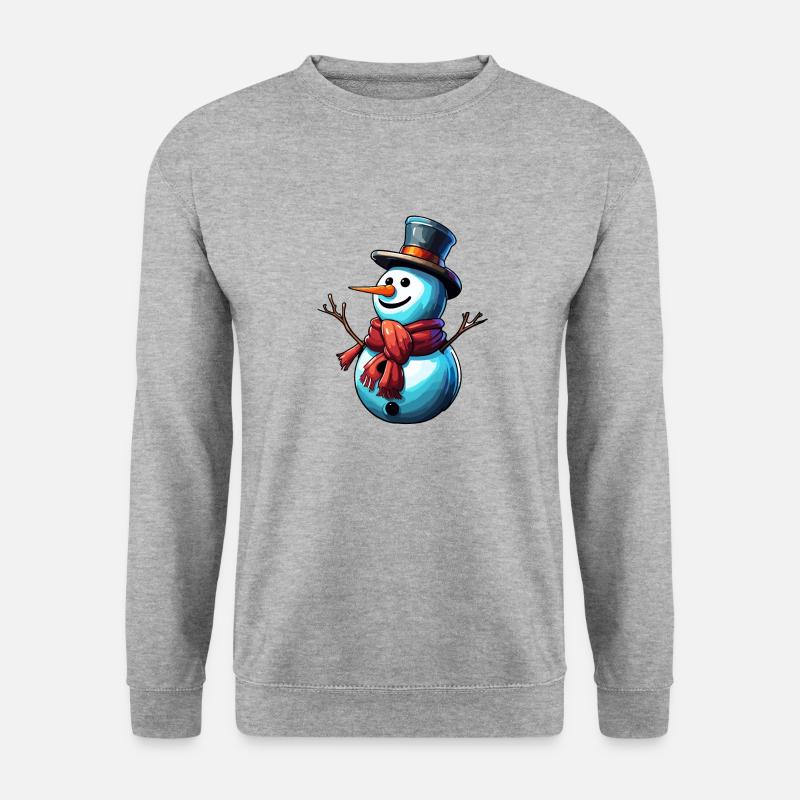 Schneemann / Winter / Schnee / Comic / kalt - Unisex Pullover - Weißgrau meliert