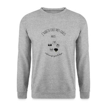 J'habite chez mes chats mais je paie le loyer - Sweat-shirt Unisexe - gris chiné - Devant - Alina (178cm) & Michal (187cm)