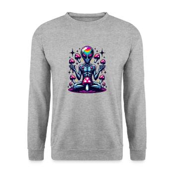 Alien mit Pilzen - Unisex Pullover - Weißgrau meliert - Vorne - Alina (178cm) & Michal (187cm)