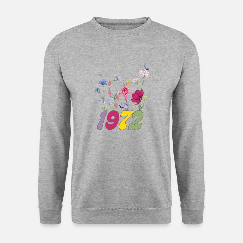 Geburtsjahr 1972 Wildblumen - Unisex Pullover - Weißgrau meliert