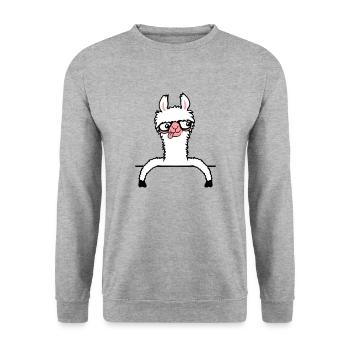 Llama Nerd Geek Lunettes à monture de corne Smart Funny Grimace - Sweat-shirt Unisexe - gris chiné - Devant - Alina (178cm) & Michal (187cm)
