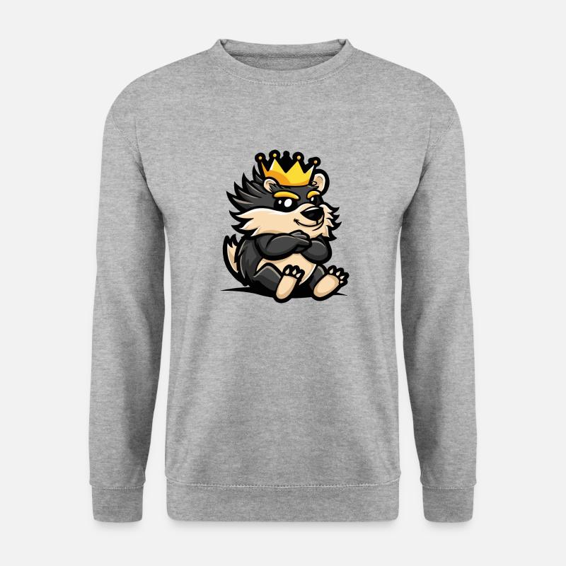 Igel Cartoon Krone - Unisex Pullover - Weißgrau meliert