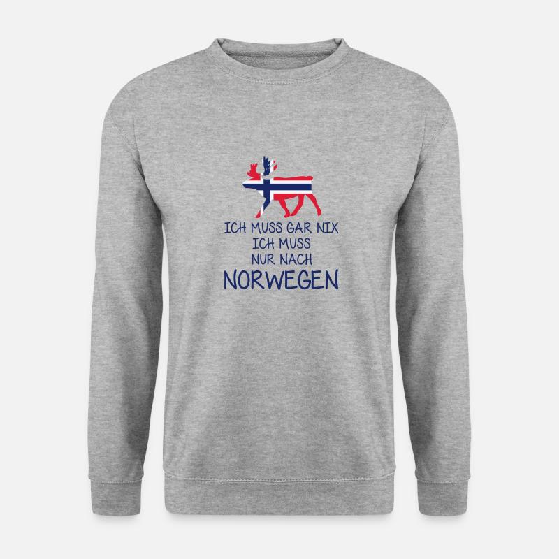 Ich muss gar nix - Ich muss nur nach Norwegen - Unisex Pullover - Weißgrau meliert