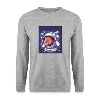 "I NEED SOME SPACE" Capybara - Unisex Pullover - Weißgrau meliert - Vorne - Alina (178cm) & Michal (187cm)