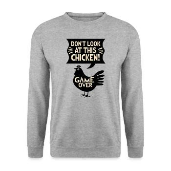 Dont look at this chicken Witziges Game - Unisex Pullover - Weißgrau meliert - Vorne - Alina (178cm) & Michal (187cm)