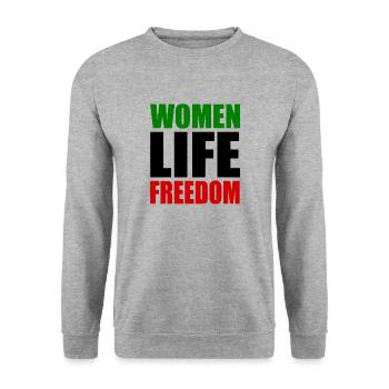 Women life freedom - Unisex Pullover - Weißgrau meliert - Vorne - Alina (178cm) & Michal (187cm)