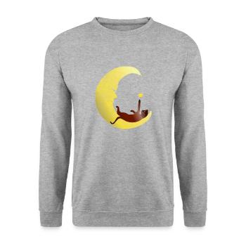 Katze spielt im Mond mit Stern - Unisex Pullover - Weißgrau meliert - Vorne - Alina (178cm) & Michal (187cm)