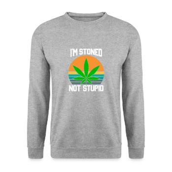 I'm Stoned Not Stupid Marijuana Funny Weed T-Shirt - Unisex Pullover - Weißgrau meliert - Vorne - Alina (178cm) & Michal (187cm)