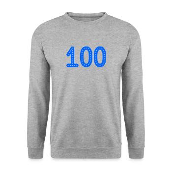 100 JAHRE. 100-jähriges JUBILÄUM. JUBILÄUM 100 JAHRE. - Unisex Pullover - Weißgrau meliert - Vorne - Alina (178cm) & Michal (187cm)