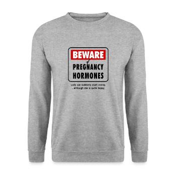 Beware Pregnancy Hormones Baby Pregnancy Humor - Unisex Sweatshirt - salt & pepper - Front - Alina (178cm) & Michal (187cm)
