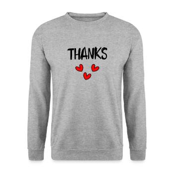THANK YOU. THANKS. THANK YOU. ANNIVERSARY. BIRTH. - Unisex Sweatshirt - salt & pepper - Front - Alina (178cm) & Michal (187cm)