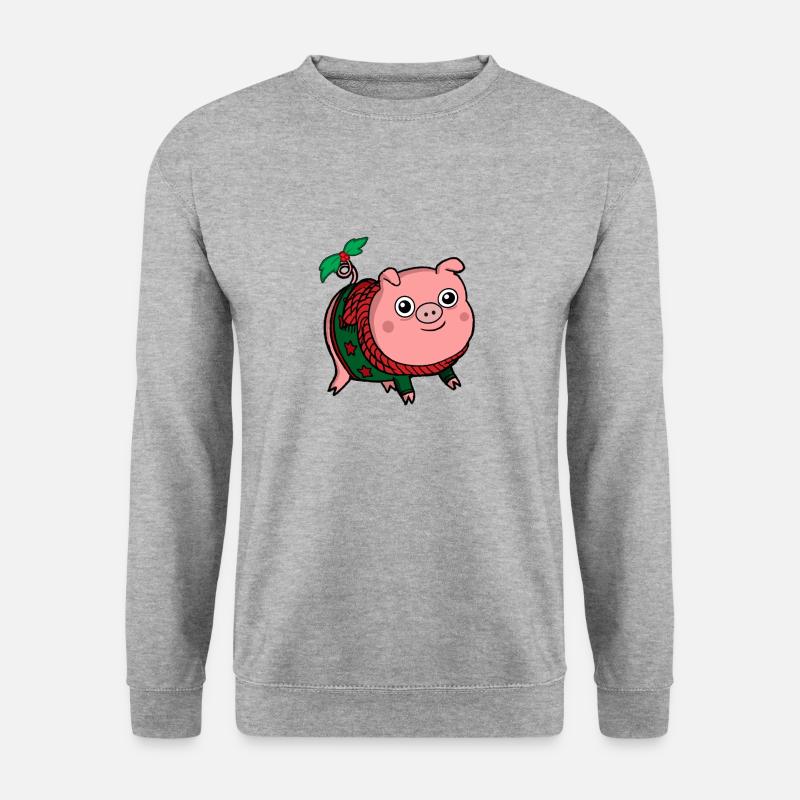 Weihnachtsschwein süßer Winterpullover - Unisex Pullover - Weißgrau meliert
