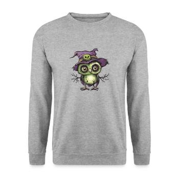 Eule Halloween Comic Lustig - Unisex Pullover - Weißgrau meliert - Vorne - Alina (178cm) & Michal (187cm)