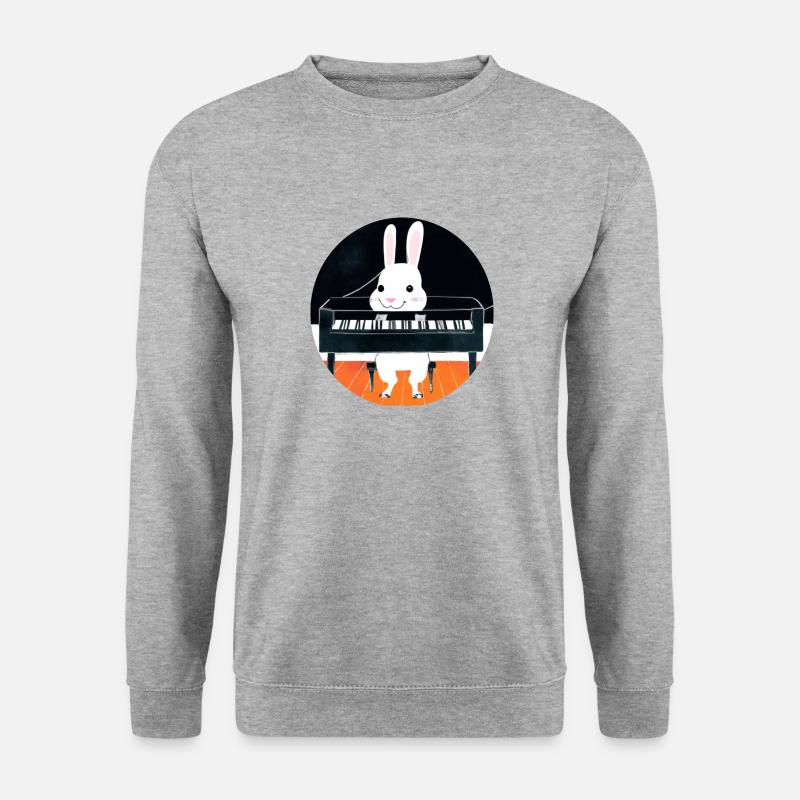 Hase am Klavier - Unisex Pullover - Weißgrau meliert