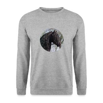 Kopf Friesenhengst - Unisex Pullover - Weißgrau meliert - Vorne - Alina (178cm) & Michal (187cm)