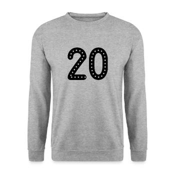 20 ANS. 20e ANNIVERSAIRE. ANNIVERSAIRE 20 ANS. 20 - Sweat-shirt Unisexe - gris chiné - Devant - Alina (178cm) & Michal (187cm)