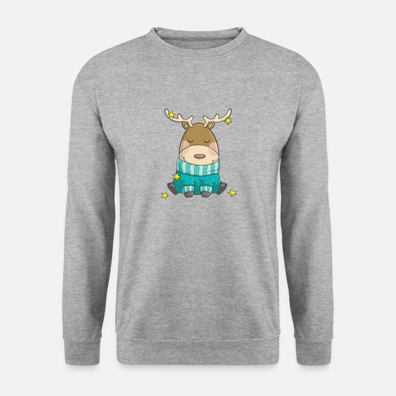 Putziges Weihnachts Rentier Comic - Unisex Pullover - Weißgrau meliert
