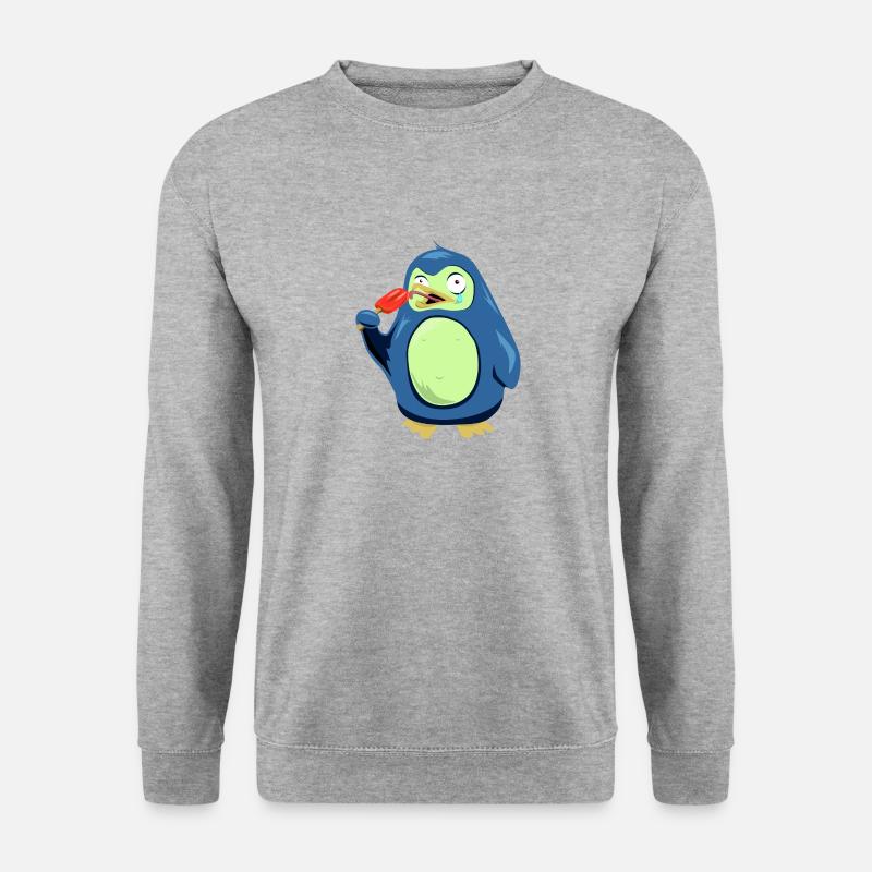 Frozen Pinguin isst Eis - Unisex Pullover - Weißgrau meliert