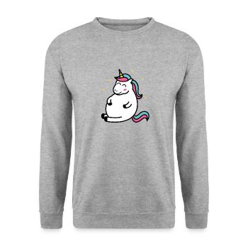 Fat Unicorn Dickes Einhorn Kurven Hunger Geschenk - Unisex Pullover - Weißgrau meliert - Vorne - Alina (178cm) & Michal (187cm)